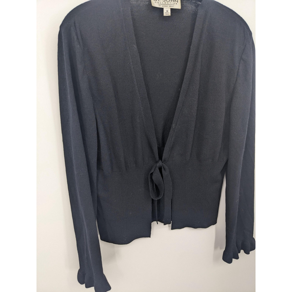 St John Collection Sweater Women 14 Black Wool Blend Ruffle Vintage Classic - Picture 3 of 9